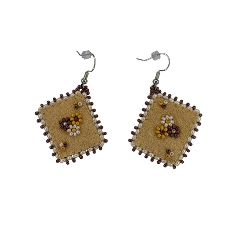 Floral Dia/SQR Moosehide Earrings ~ 1.25"