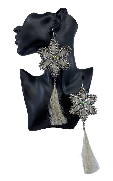 Medium Handcrafted Beaded Earrings with Fur & Horse Hair (3")