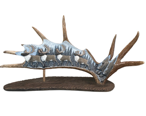 Caribou Migration with Wolves Antler Carving