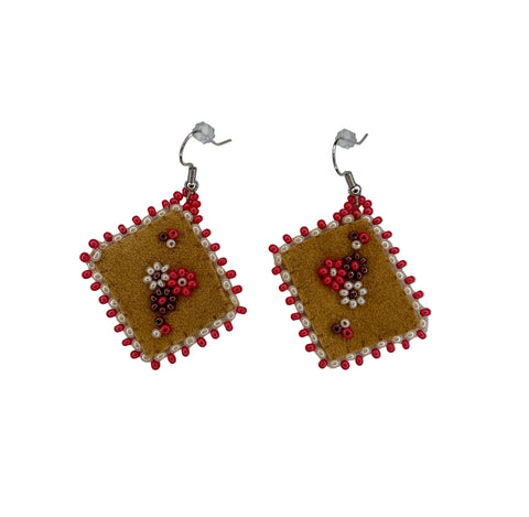 Floral Dia/SQR Moosehide Earrings ~ 1.25"