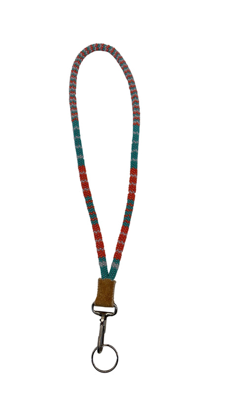 Turquoise, Orange & Ivory Beaded Lanyard (14")
