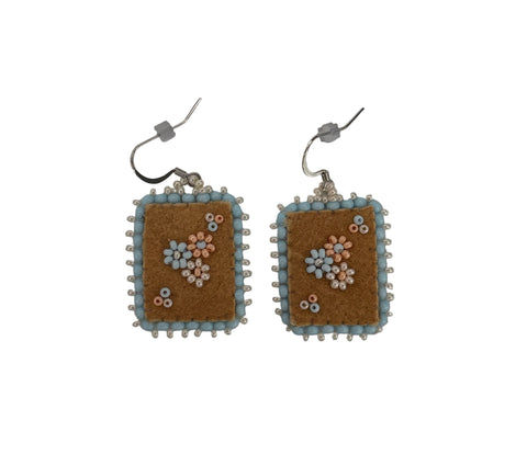 Floral Dia/SQR Moosehide Earrings ~ 1.25"