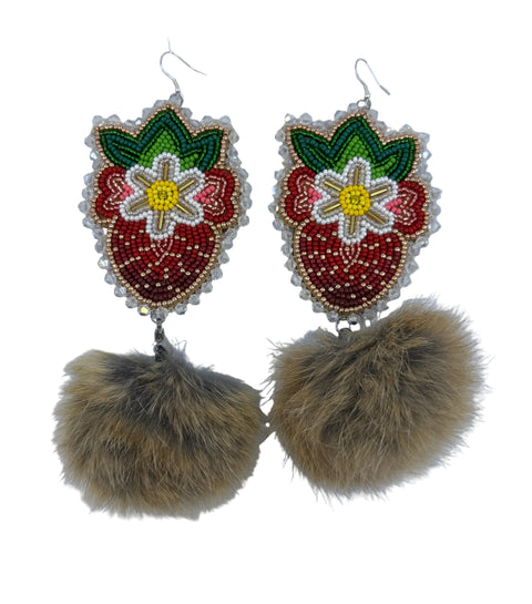Medium Handcrafted Beaded Earrings with Fur & Horse Hair (3")