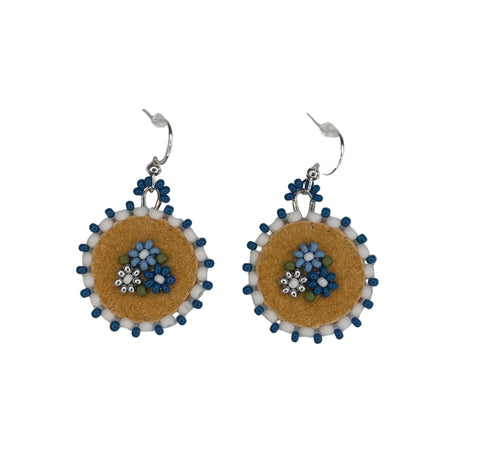 Floral Circle Moosehide Earrings ~ 1"