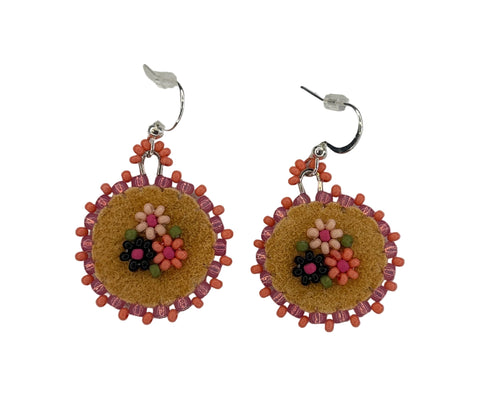 Floral Circle Moosehide Earrings ~ 1"