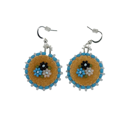 Floral Circle Moosehide Earrings ~ 1"