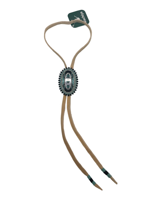 Black & Baby Blue Beaded Bolo Tie