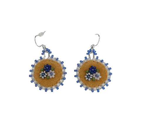 Floral Circle Moosehide Earrings ~ 1"