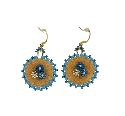 Floral Circle Moosehide Earrings ~ 1"