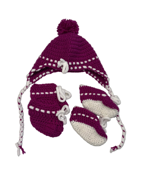 Magenta & Purple Baby Hat with 2 Pairs of Slippers