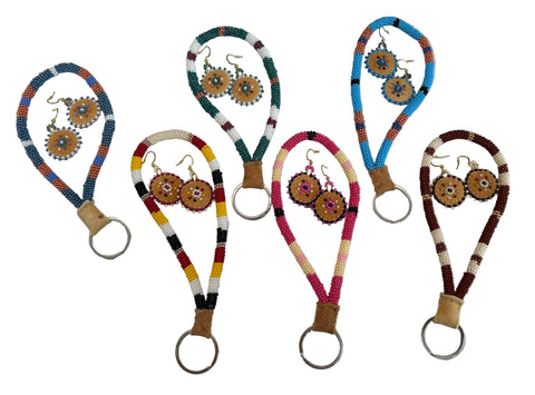 Beaded Wristlet/Lanyard – 6" Moosehide (Ring Included) with Earrings