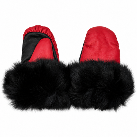 Cree-Made Leather Mittens with Fox Fur Trim