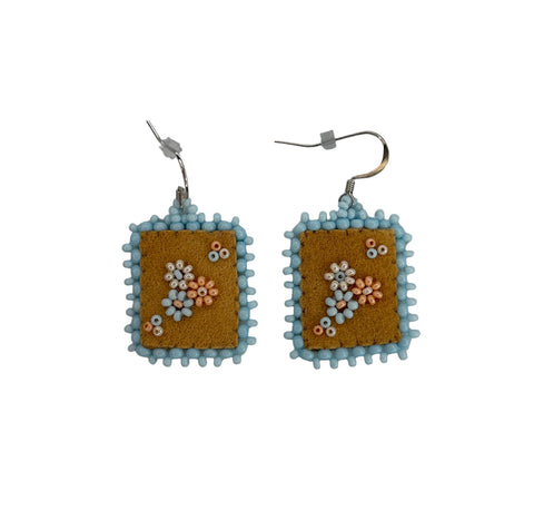 Floral Dia/SQR Moosehide Earrings ~ 1.25"