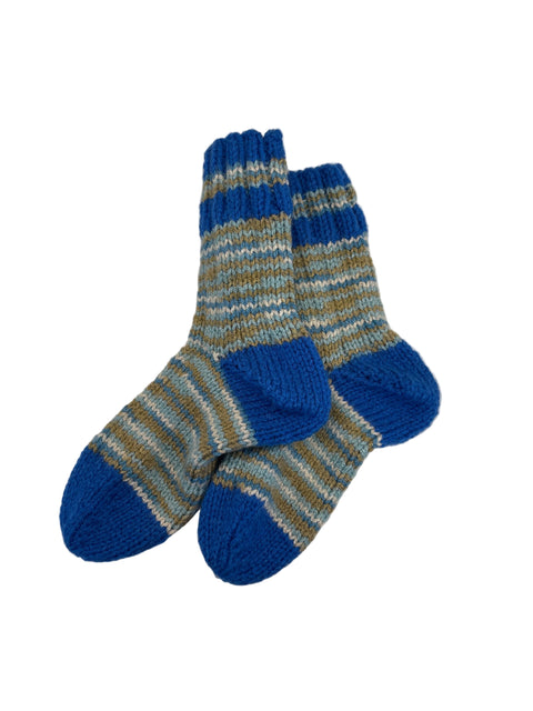 Blue, Light Blue, Brown & Ivory Kids' Wool Socks