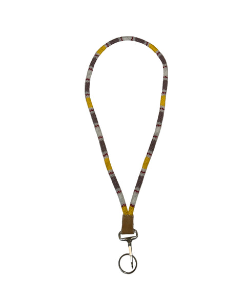 Gray, White, Yellow & Red Beaded Lanyard (17")