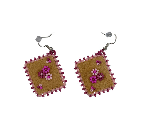 Floral Dia/SQR Moosehide Earrings ~ 1.25"