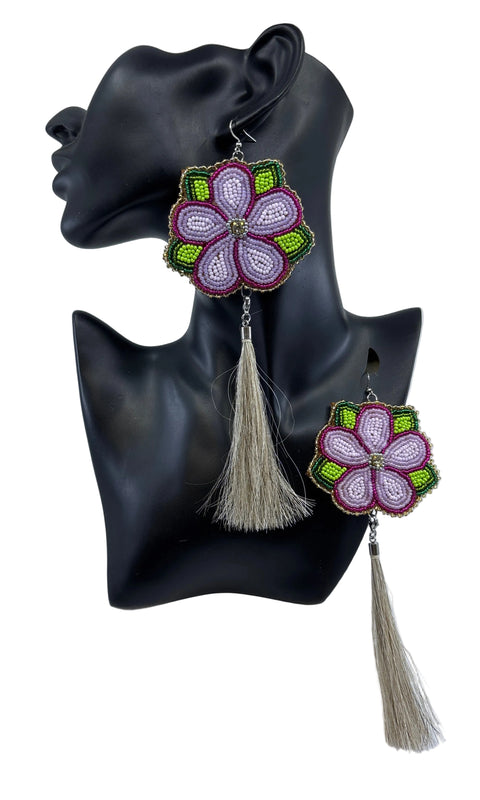 Medium Handcrafted Beaded Earrings with Fur & Horse Hair (3")