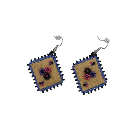 Floral Dia/SQR Moosehide Earrings ~ 1.25"