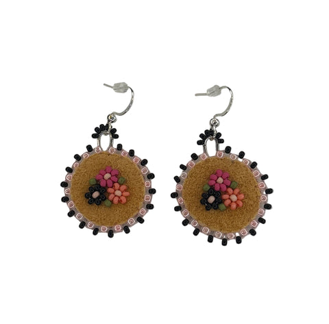 Floral Circle Moosehide Earrings ~ 1"