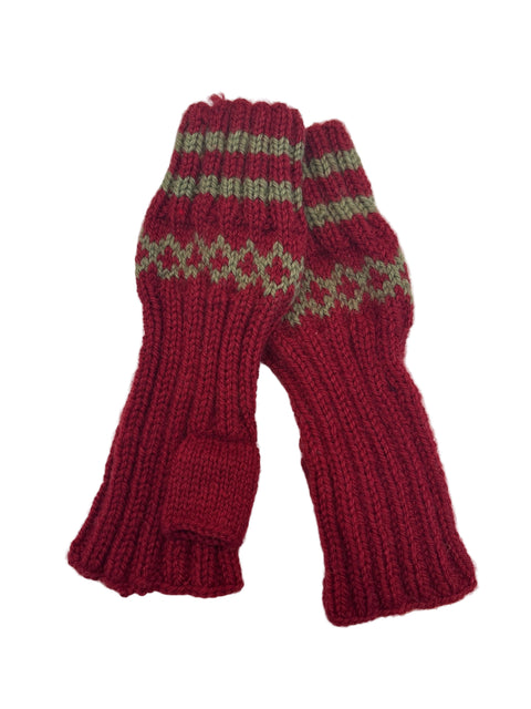 Burgundy & Green Wool Hand Warmers