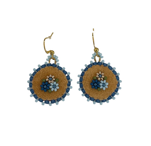 Floral Circle Moosehide Earrings ~ 1"