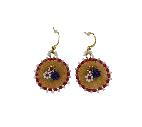 Floral Circle Moosehide Earrings ~ 1"