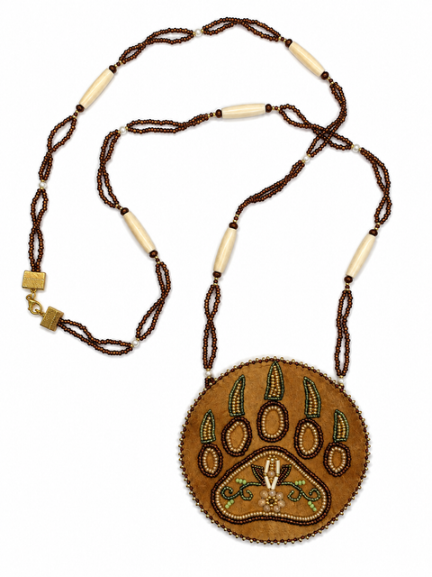 Beaded Bear Paw Medallion Necklace