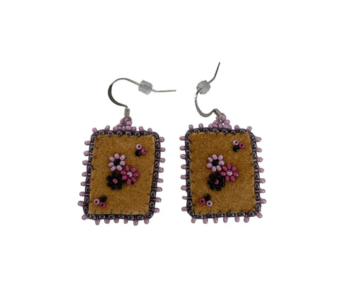 Floral Dia/SQR Moosehide Earrings ~ 1.25"