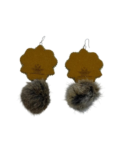Large Beaded Earrings - Pom Poms