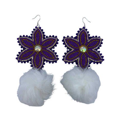 Medium Handcrafted Beaded Earrings with Fur & Horse Hair (3")