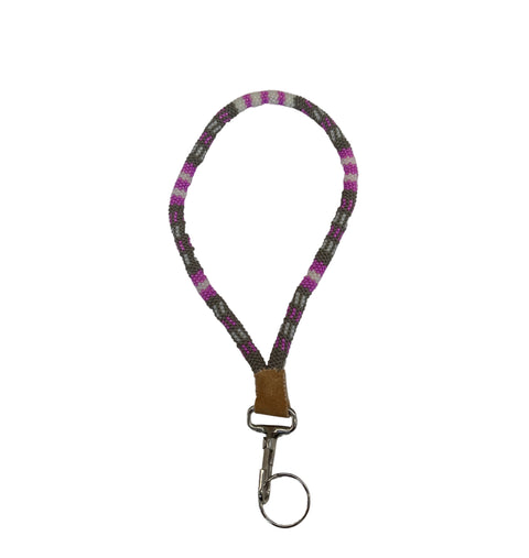 White, Pink & Gray Beaded Lanyard (11")