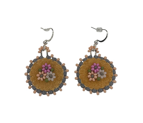 Floral Circle Moosehide Earrings ~ 1"