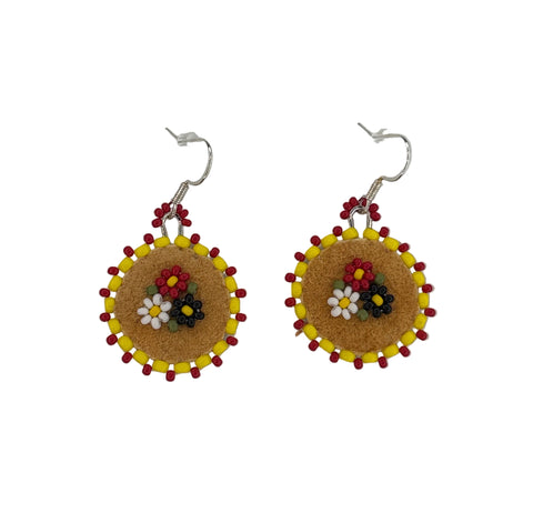 Floral Circle Moosehide Earrings ~ 1"