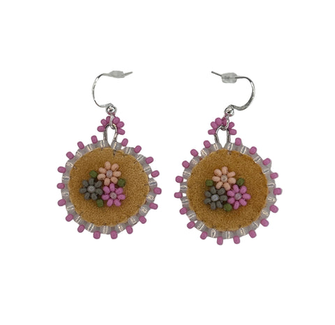 Floral Circle Moosehide Earrings ~ 1"