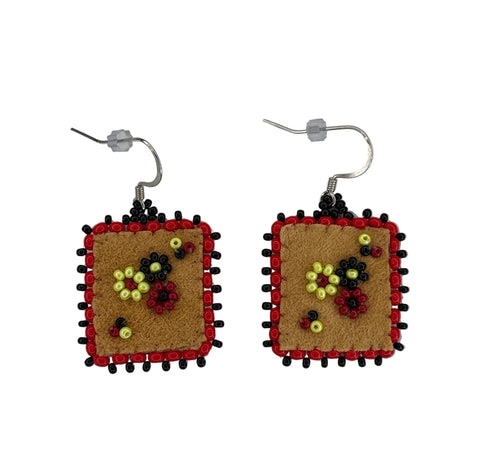 Floral Dia/SQR Moosehide Earrings ~ 1.25"