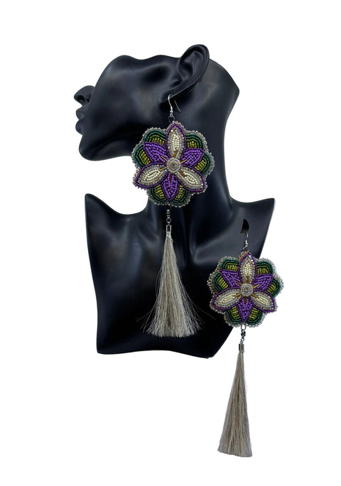 Large Beaded Earrings - Fringe