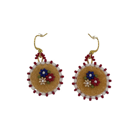 Floral Circle Moosehide Earrings ~ 1"