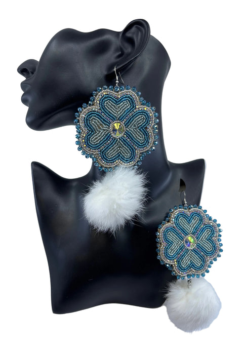 Medium Handcrafted Beaded Earrings with Fur & Horse Hair (3")