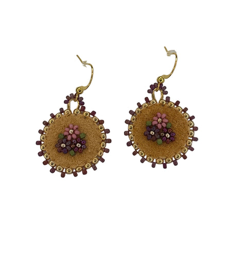 Floral Circle Moosehide Earrings ~ 1"