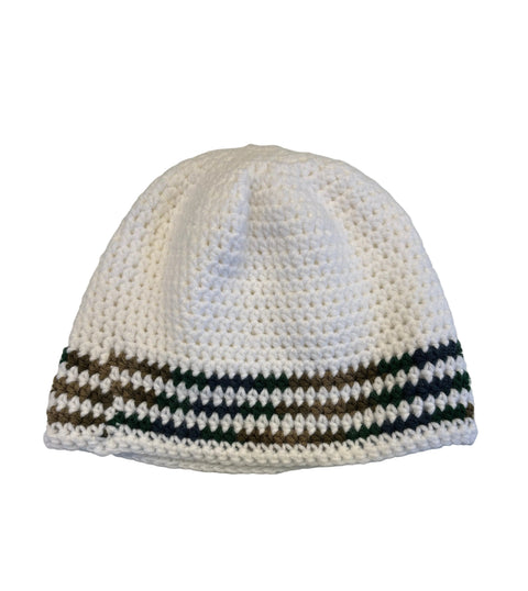White Crochet Winter Tuque with Camo Stripes (22")