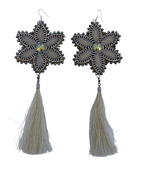 Medium Handcrafted Beaded Earrings with Fur & Horse Hair (3")