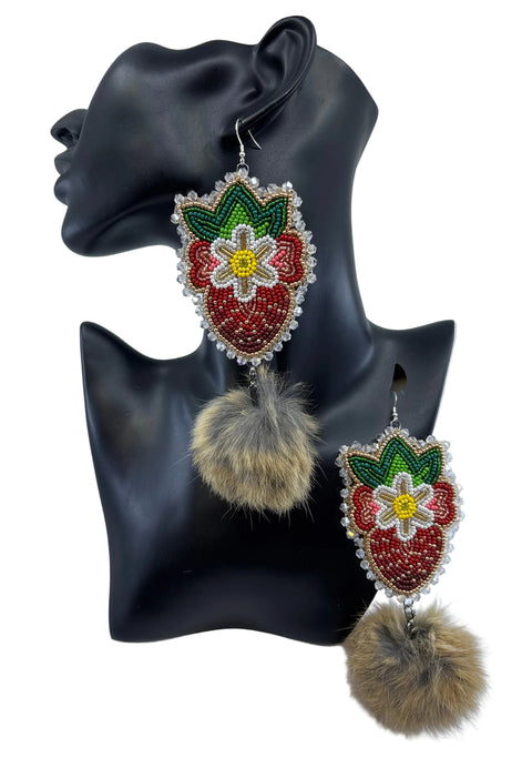 Medium Handcrafted Beaded Earrings with Fur & Horse Hair (3")