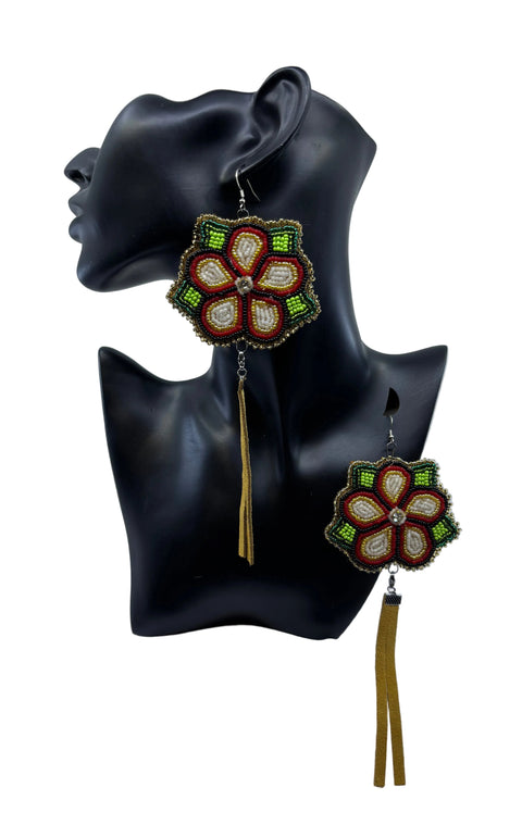 Large Beaded Earrings - Fringe