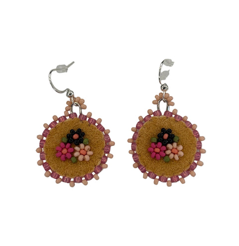 Floral Circle Moosehide Earrings ~ 1"