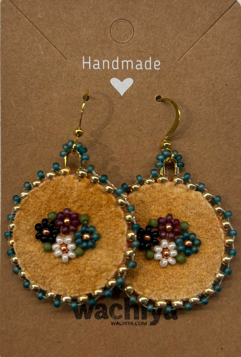 1.25" Hand-Beaded Round Moosehide Earrings