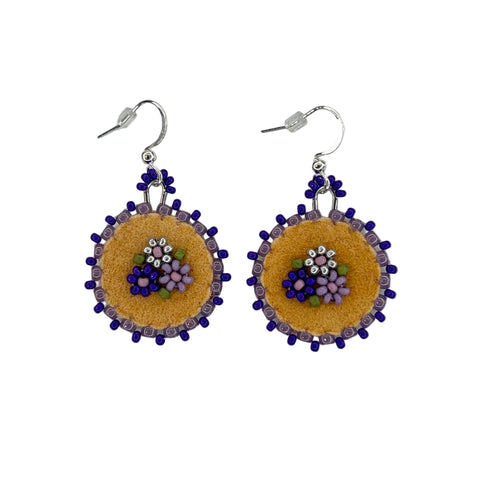 Floral Circle Moosehide Earrings ~ 1"