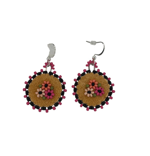 Floral Circle Moosehide Earrings ~ 1"
