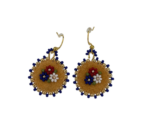 Floral Circle Moosehide Earrings ~ 1"