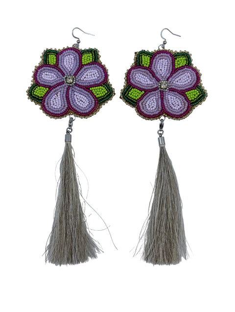 Medium Handcrafted Beaded Earrings with Fur & Horse Hair (3")