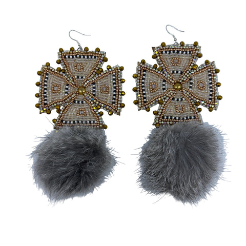 Medium Handcrafted Beaded Earrings with Fur & Horse Hair (3")